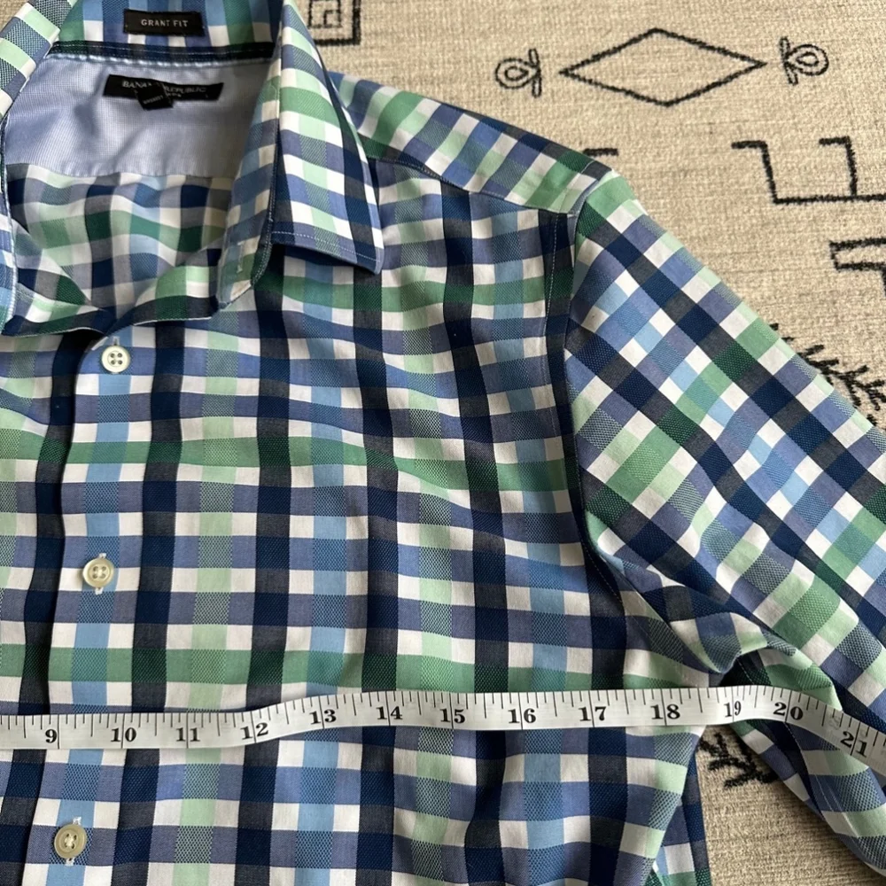 Men's Banana Republic Shirt, Blue & Green Plaid, Size M